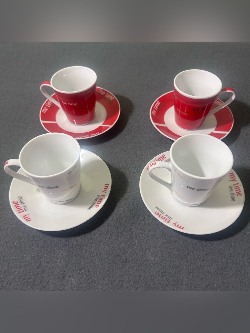Me Time Espresso Cup & Saucer Set — Red and White (4 pcs)